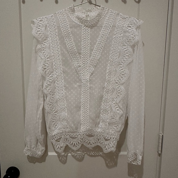 Elegant Mock Neck, White Lace Blouse - Picture 2 of 3